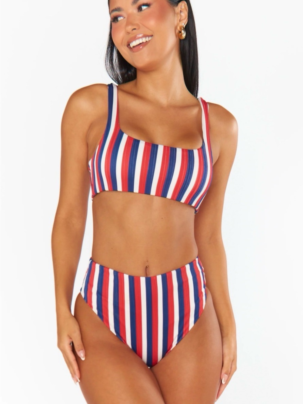 Show Me Your MuMu swim suit Red, Blue & White Striped Scoop Bikini Set